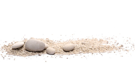 Wall Mural - Pebbles with rocks isolated on white background and texture