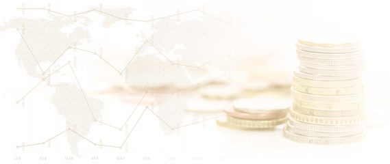  Wide digital screen with real time stock market index and money coins (mixed)