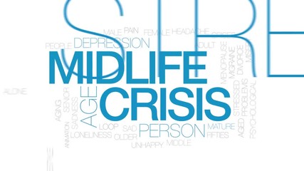 Poster - Midlife crisis animated word cloud. Kinetic typography.