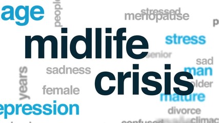 Poster - Midlife crisis animated word cloud. Kinetic typography.