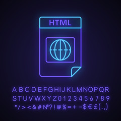 Sticker - HTML file format neon light icon