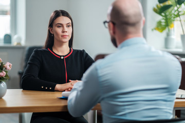 Poster - Beautiful brunette woman attending job interview