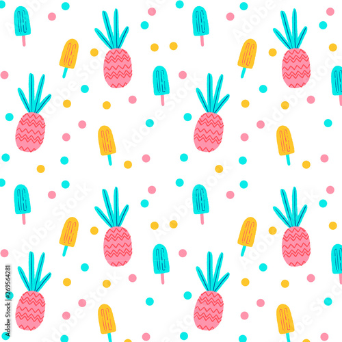 Cotton fabric Pineapple Posicles Pattern