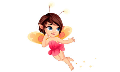 Wall Mural - Cute little flower fairy flying vector illustration 2