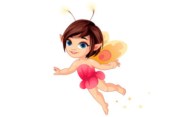 Wall Mural - Cute little flower fairy flying vector illustration 3