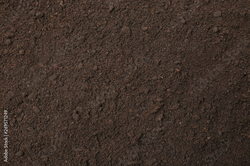 Fotografía Textured ground surface as background, top view. Fertile soil