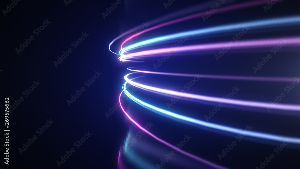 Abstract neon light streaks lines motion background - obrazy, fototapety, plakaty 