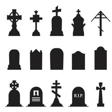 Gravestones And Tombstones Icons Set Isolated On White Background