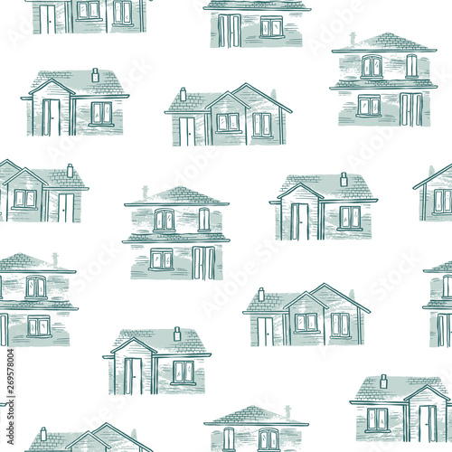 Vector Hand Drawn House Seamless Pattern Background Ideal