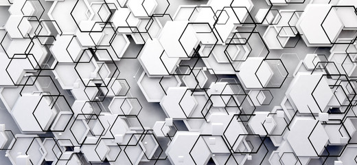 Wall Mural - Abstract geometric background.White design pattern.Hexagons and grid surface