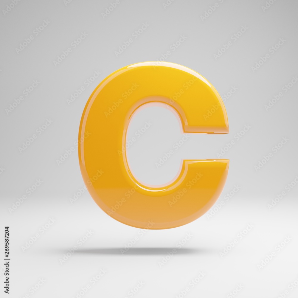Glossy yellow uppercase letter C isolated on white background. Stock ...