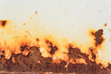 Rusted White Painted Metal Wall. Rusty Metal Background With Streaks Of Rust. Rust Stains. The Metal Surface Rusted Spots.metal Rust Texture Background.