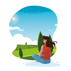 Sticker - woman seated observing landscape nature