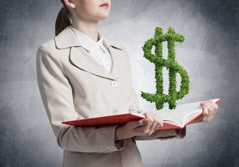 Sticker - Businesswoman with green plant in shape of dollar