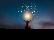 Creative Idea.Concept Of Idea And Innovation / Night Sky Background / Soft Focus Picture / Blue Tone Concept