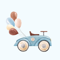 watercolor baby car vector illustration