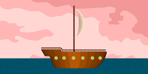 Wall Mural - Side view of a sailboat in a landscape - Vector