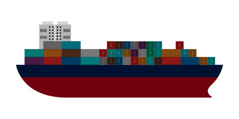 Wall Mural - Isolated side view of a cargo ship - Vector