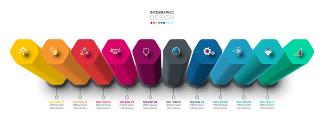 Wall Mural - Vector Infographic label design with hexagon columns design.
