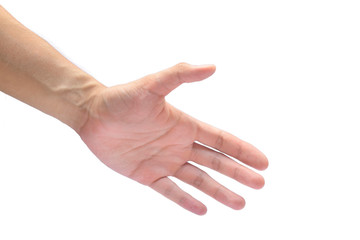 Hand for a handshake on white background