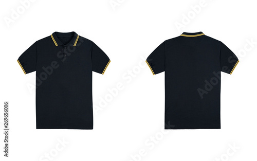 Blank Plain Polo Shirt Black With Stripe Yellow Color Isolated On