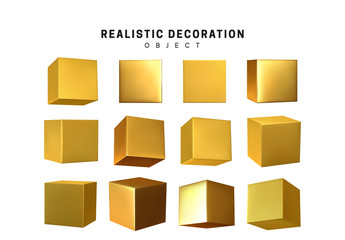 Wall Mural - Cube in gold metalic. Square Realistic geometric shapes.
