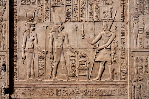 Fotomural Stone Hieroglyphic Carvings at Kom Ombo Temple near Luxor