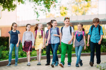 Wall Mural - Group of kids going to school together.