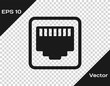 Grey Network port - cable socket icon isolated on transparent background. LAN, ethernet port sign. Local area connector icon. Vector Illustration