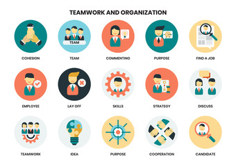 Wall Mural - Teamwork icons set for business, marketing, management