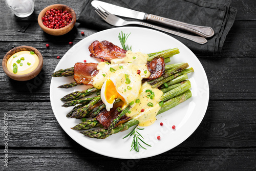 Grilled Asparagus Served With Poached Egg Bacon And Hollandaise Sauce Buy This Stock Photo And Explore Similar Images At Adobe Stock Adobe Stock