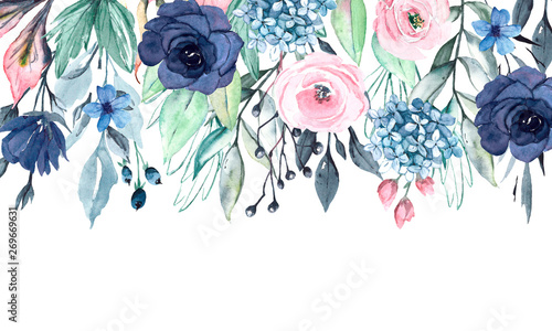Watercolor Floral Drop Border With Blue And Pink Flowers Leaves Fast Isolation Perfectly For Wedding Greeting Card Party Invitation Commercial Design Stock Illustration Adobe Stock Watercolor Floral Drop Border With Blue And Pink Flowers Leaves Fast Isolation Perfectly For Wedding Greeting Card Party Invitation Commercial Design Stock Illustration Adobe Stock