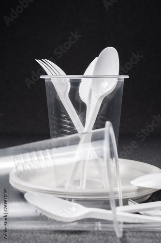 A Set Of Plastic Utensils Plastic Cups Plates Forks
