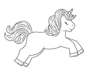 Wall Mural - Cute outline doodle unicorn. Hand drawn elements