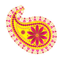 Element Paisley Indian Cucumber. Golden Tracery Weaving, Stylized Sparkling Flowers, Isolated. 3d Rendering