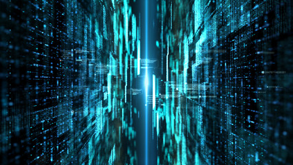 Fototapete - Futuristic digital matrix particles grid virtual reality abstract cyber space environment background