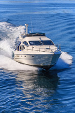 Fast Motor Boat With Waves On The Sea