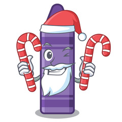 Wall Mural - Santa with candy purple crayon in a mascot bag