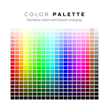 Colorful Palette. Set Of Bright Colors Of Rainbow Palette. Full Spectrum Of Colors With Brown And Gray Shades. Vector Illustration