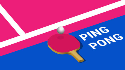 Poster with ping pong ball bouncing on racket on the game field