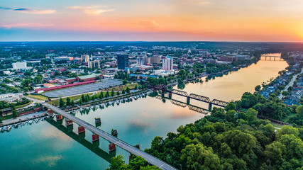 Canvas Print - Savannah River and Augusta, Georgia, USA Aerial