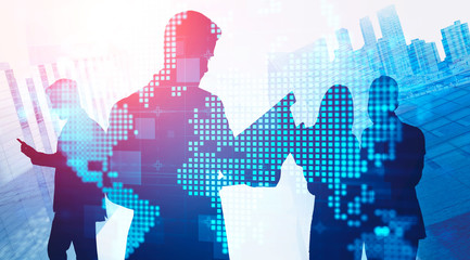 Business team in city, cyber world
