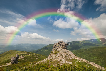 Wall Mural - amazing rainbow in summer mountains