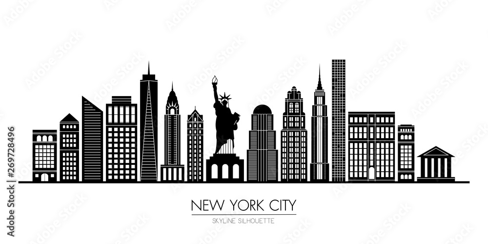 New York City Skyline Silhouette Flat Design Vector Illustration 269728496 Nowy Jork Rolety Fototapety Fototapetka Eu