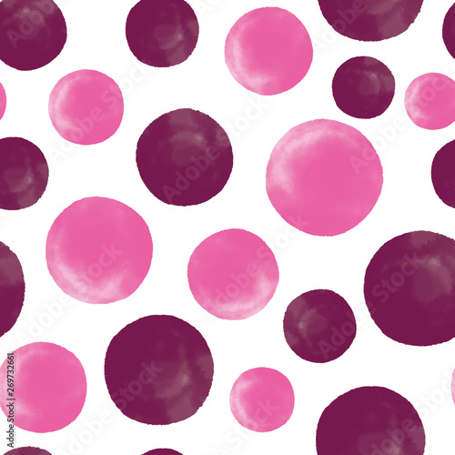 Vector Pink And Maroon Watercolor Polka Dots Seamless Pattern On