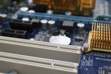 computer mainboard close up ports