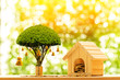 © Watchara - Home model and stack coin with working capital management and money bag of tree as destinations put on the table in the public park, Business investment and loan for real estate or buy house concept.