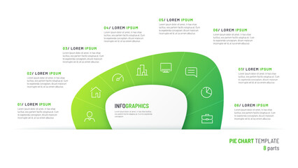 Vector pie chart infographic template in the form of abstract shape divided by eight parts