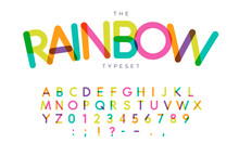 Rainbow Letters And Numbers Set. Festival Style Vector Latin Alphabet. Font For Events, Birthday, Kids Promotions, Festival Logos, Banner, Monogram And Poster. Typography Design.