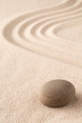 Poster - Sand and stone texture background with line pattern. Minimal zen meditation garden. Concept for yoga, spa wellness or buddhism and mindfulness.  With copy space..